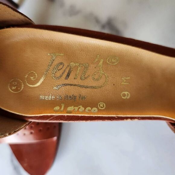 Jems Italian leather women's high heels size 9 Brown pecan cognac open peep toe - Picture 4 of 11